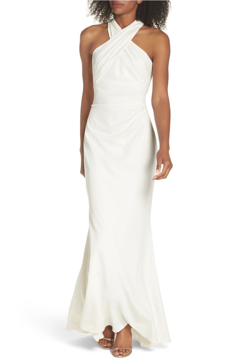 Side Pleat Crossneck Gown, Main, color, Ivory