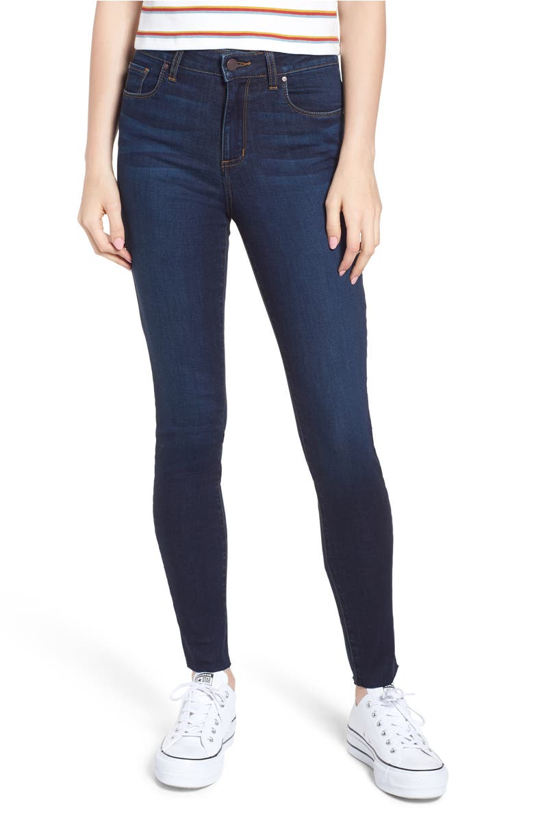 High Waist Cutoff Skinny Jeans,                         Main,                         color, Dark Wash