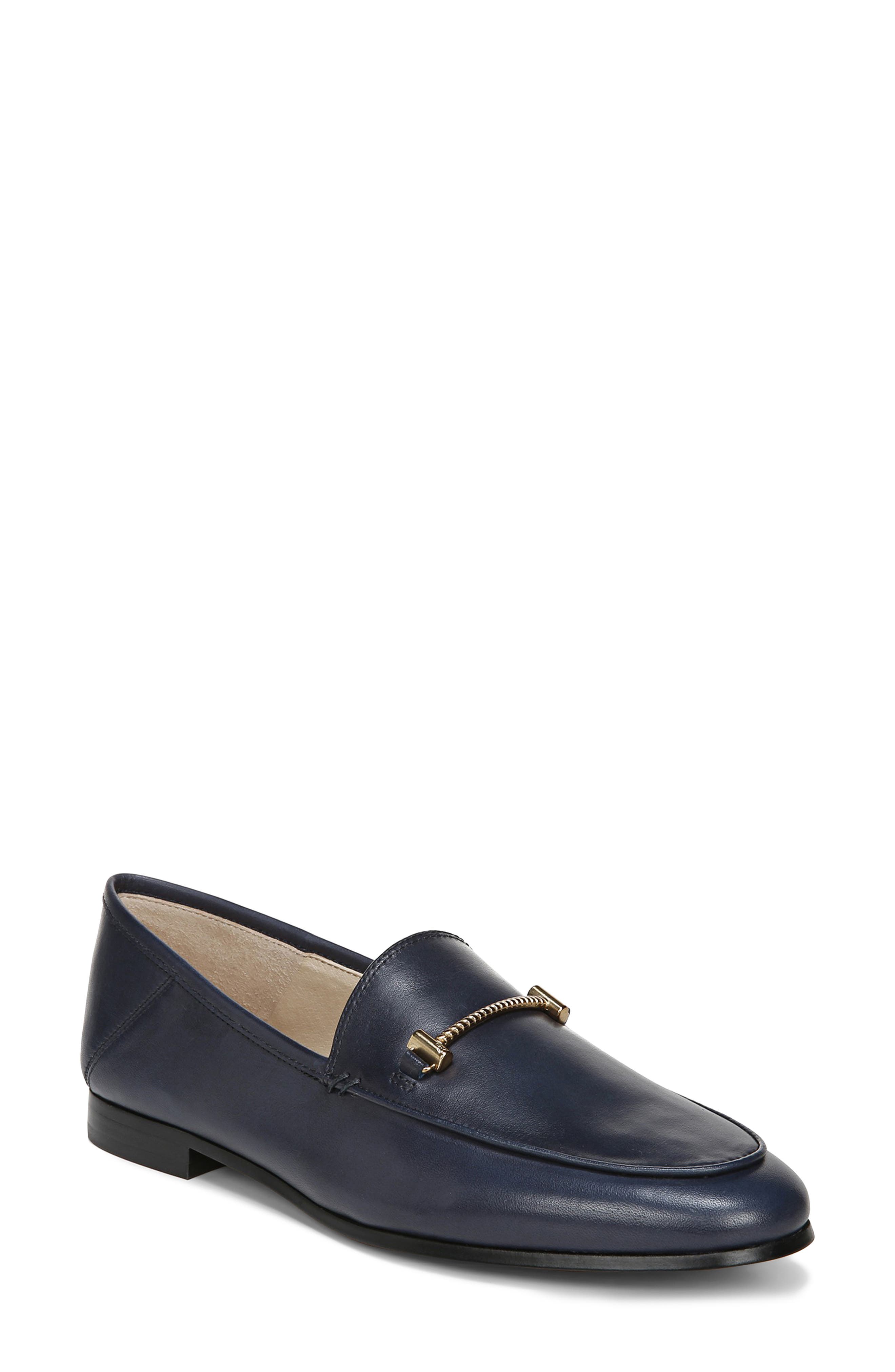 women's navy and white loafers