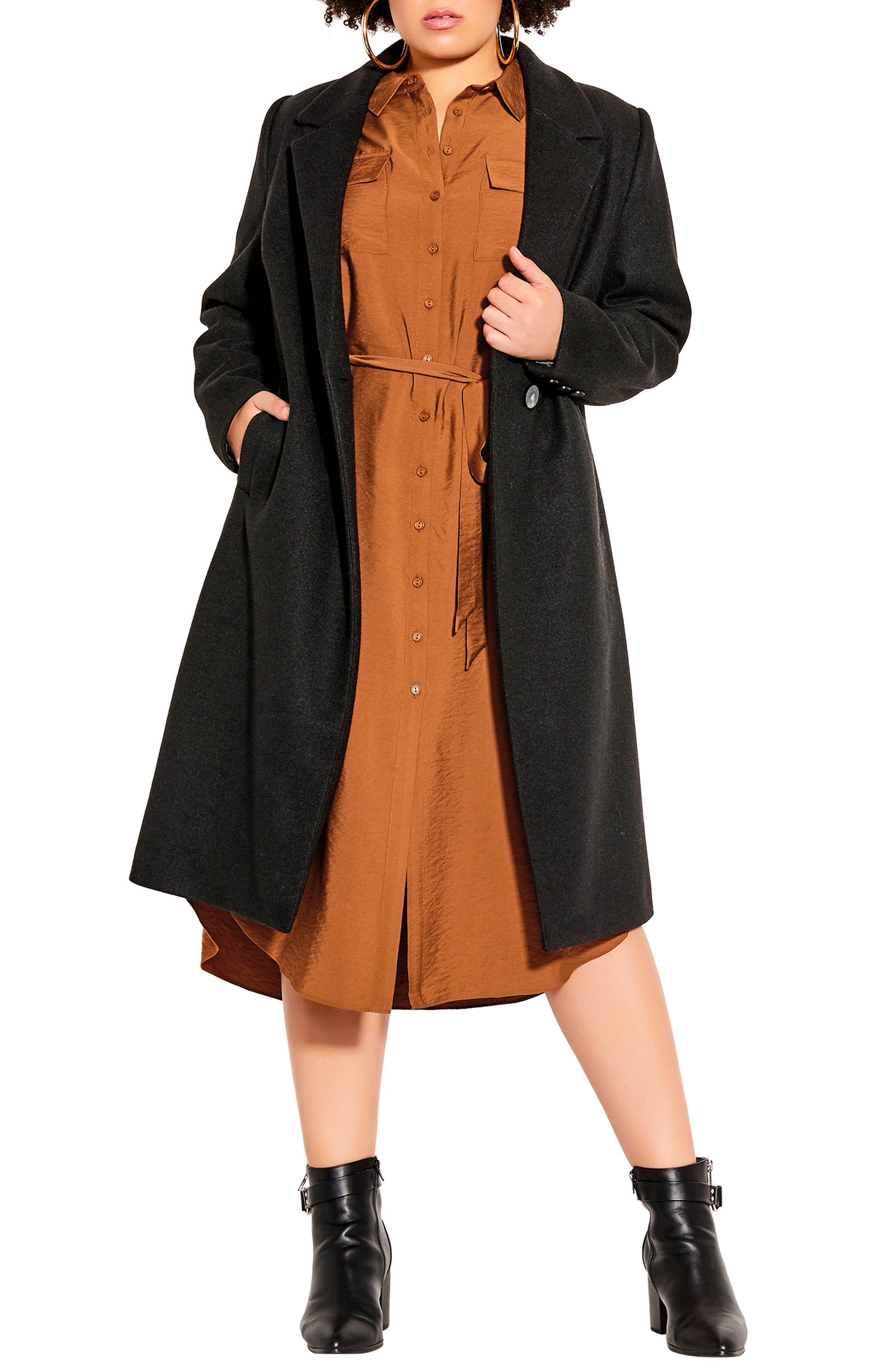 City Chic Womens Apparel Womens Plus Size Longline Structured Coat with Faux Fur Detail