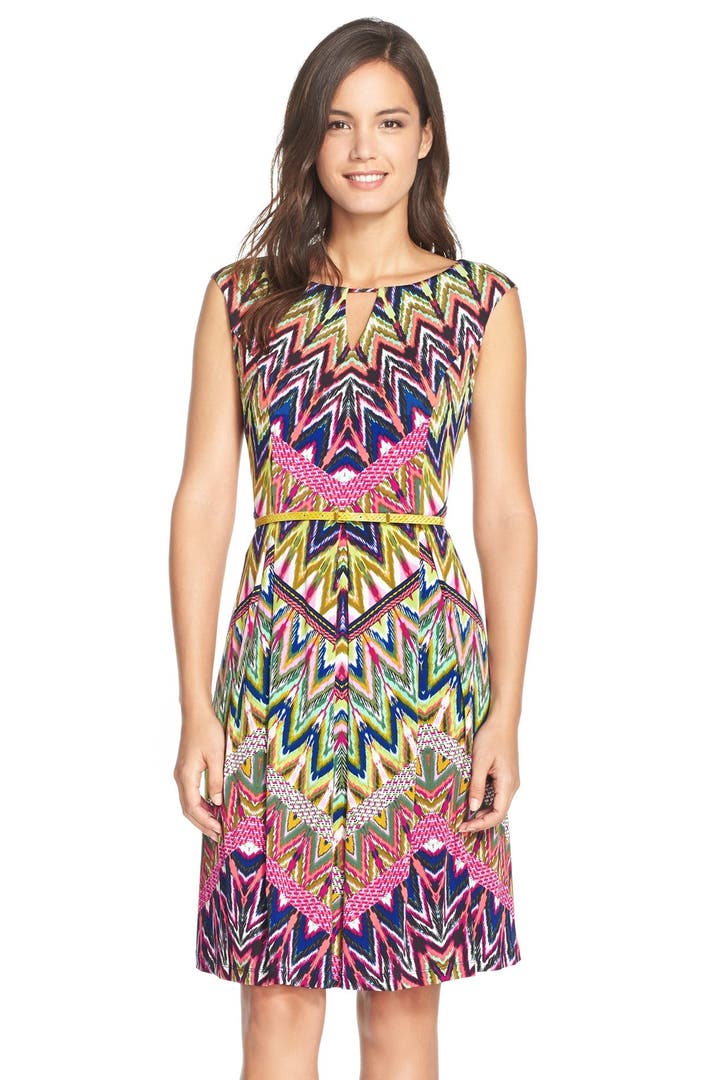 Ellen Tracy Belted Print Jersey Fit & Flare Dress | Nordstrom