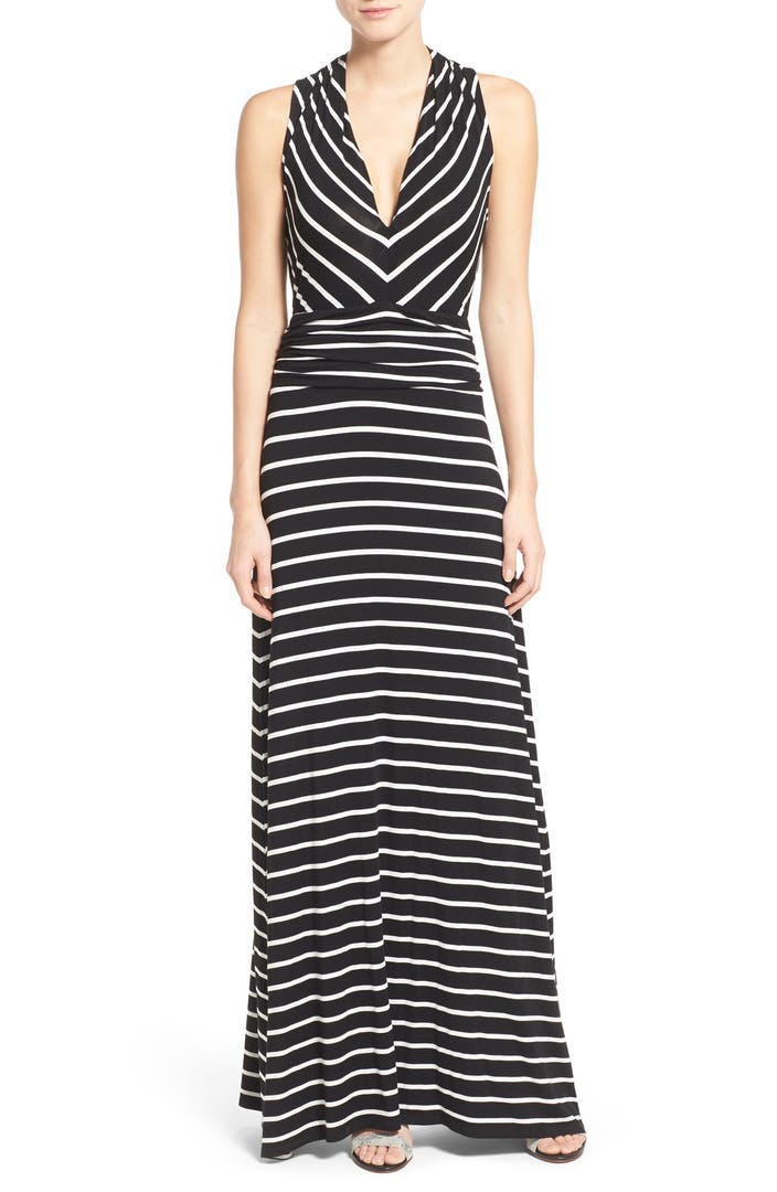 Vince Camuto Stripe V-Neck A-Line Maxi Dress (Regular & Petite) | Nordstrom