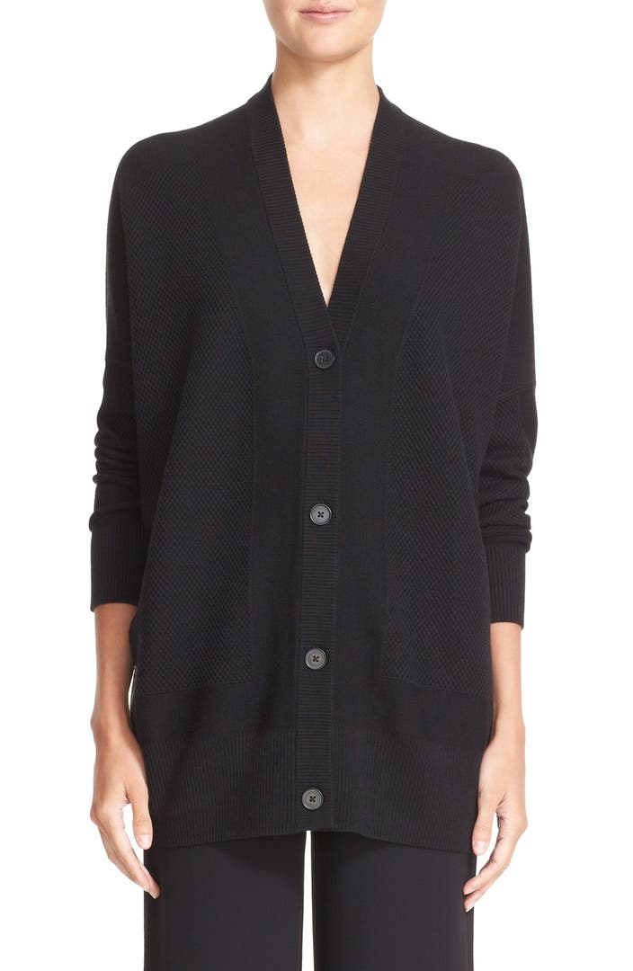 Vince V-Neck Mesh Panel Double Face Wool & Silk Cardigan | Nordstrom
