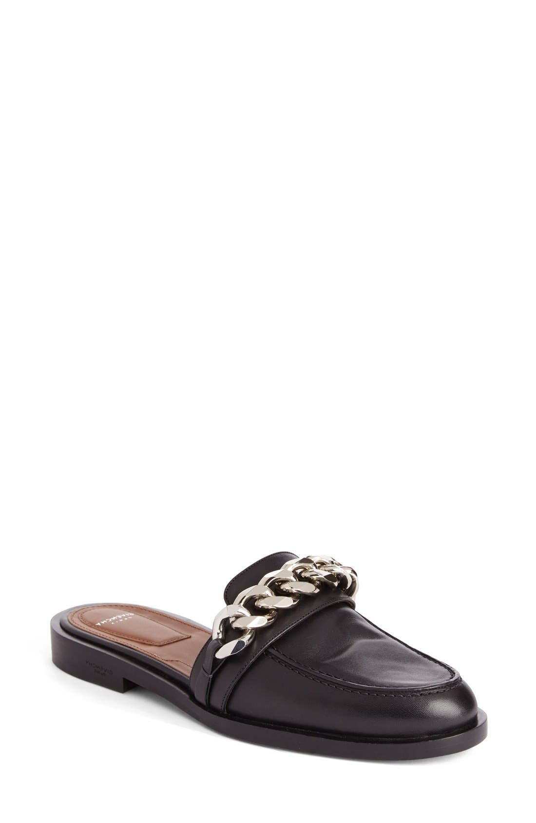 GIVENCHY CHAIN LEATHER LOAFER MULE, BLACK | ModeSens