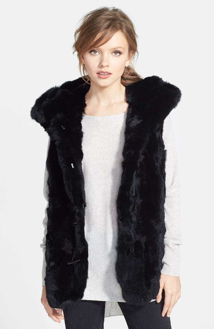 Jessica Wilde Toggle Closure Hooded Genuine Rex Rabbit Fur Vest | Nordstrom