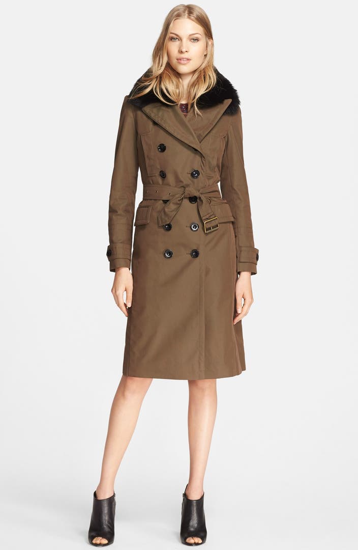 Burberry Brit 'Densby' Trench Coat with Genuine Fox Fur Collar ...