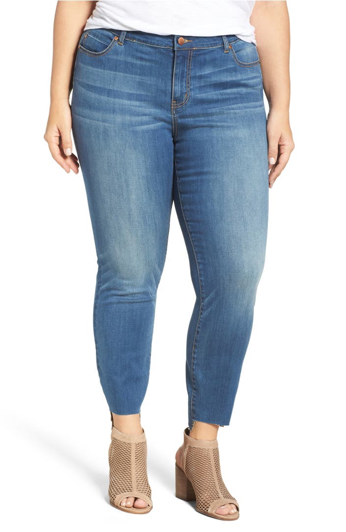 Caslon® Step Hem Stretch Skinny Ankle Jeans (Blue Spectre) (Plus Size ...
