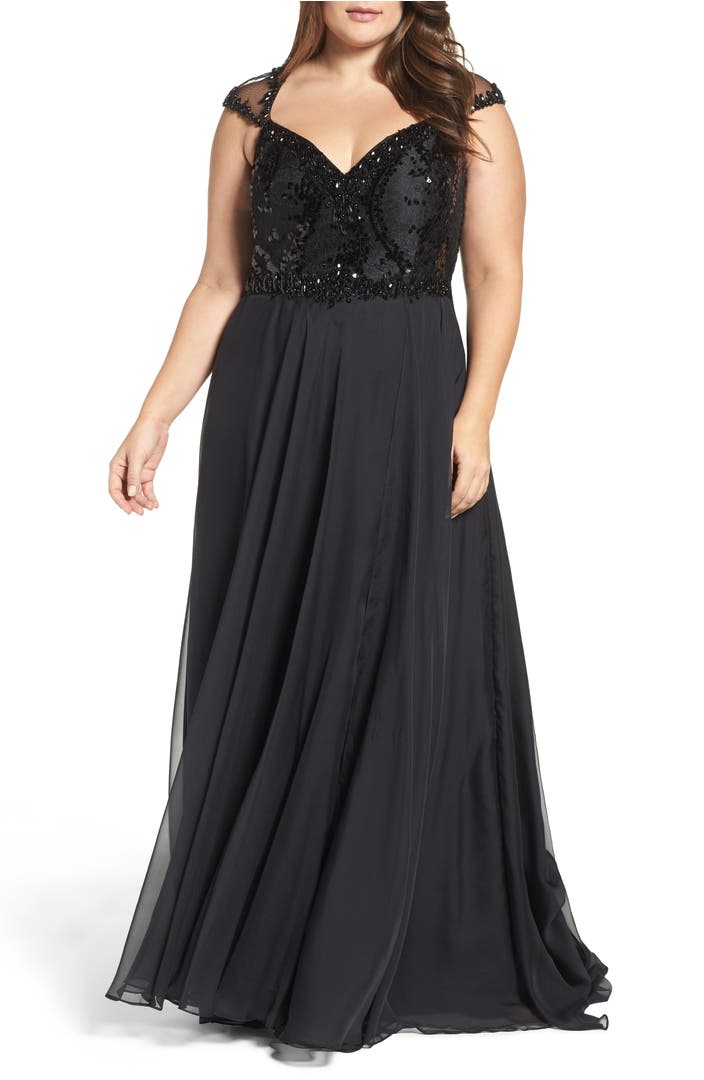 Mac Duggal Beaded Lace Bodice Gown (Plus Size) | Nordstrom