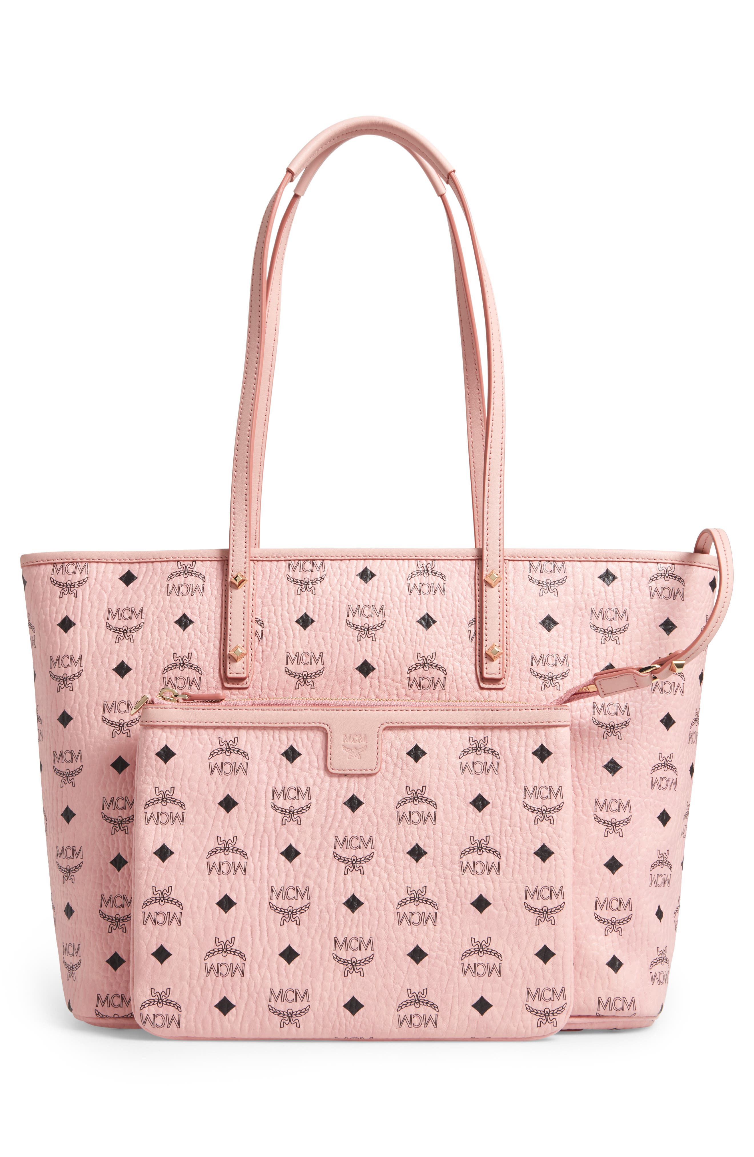 MCM Medium Anya Top Zip Shopper In Visetos In Soft Pink | ModeSens