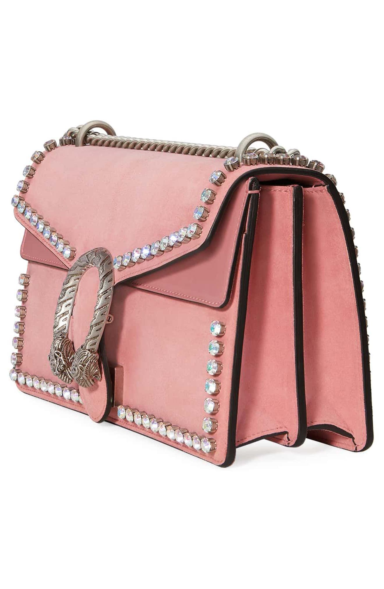 Gucci Small Dionysus Crystal Embellished Suede Shoulder Bag - Pink | ModeSens