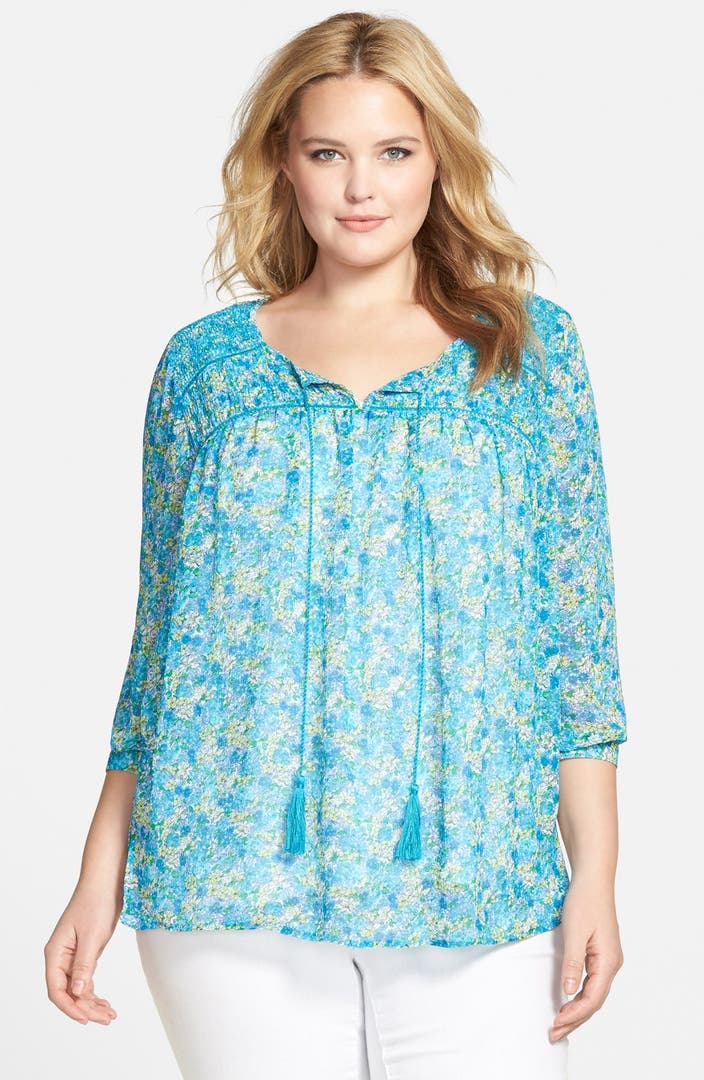 Two by Vince Camuto 'Ditsy Field' Sheer Peasant Blouse (Plus Size ...