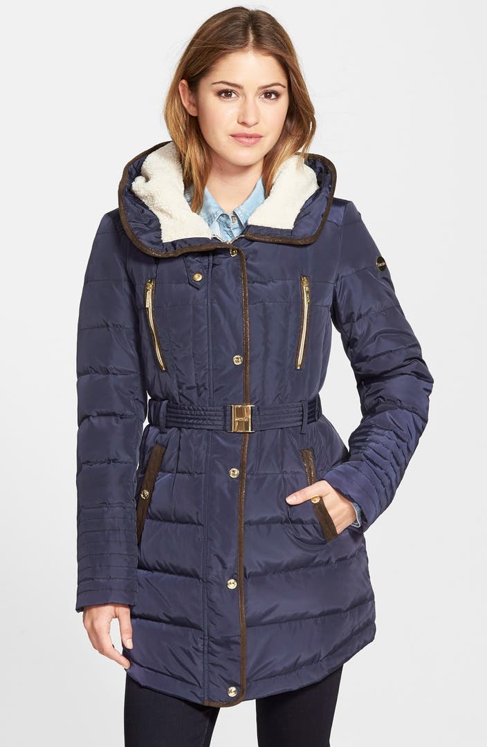 kensie Quilted Down & Feather Fill Jacket with Faux Shearling & Faux ...