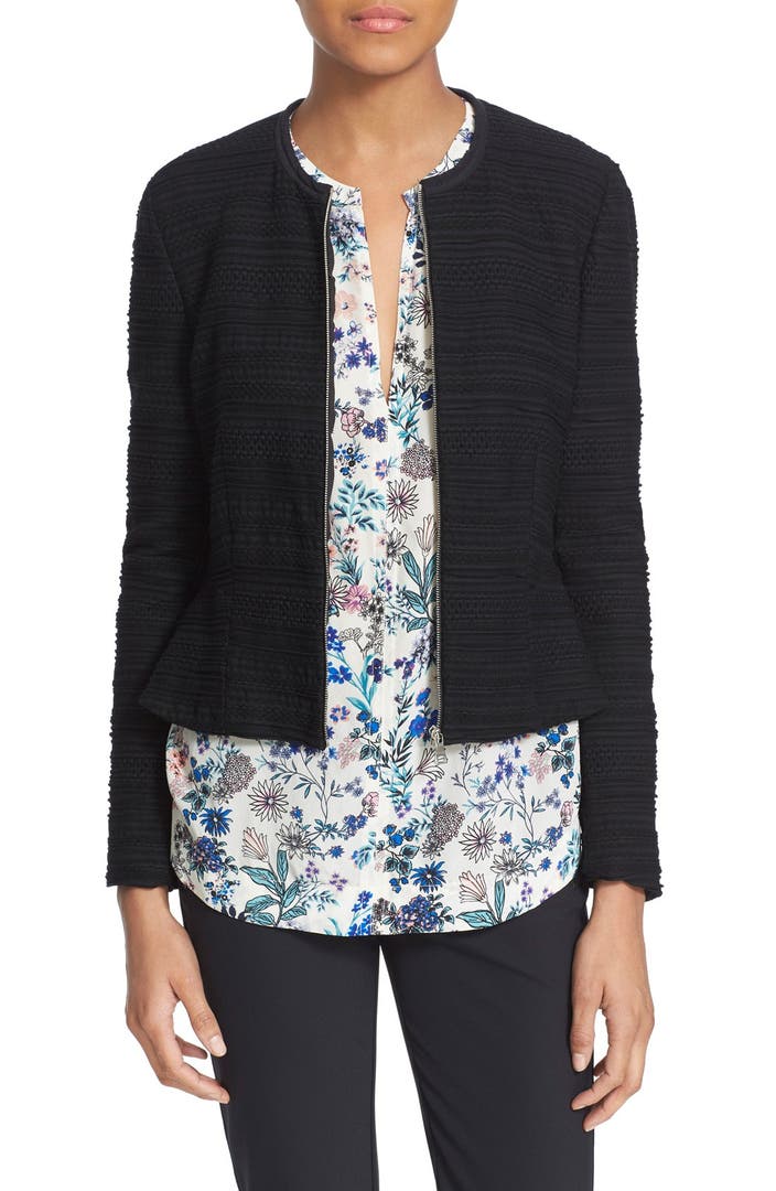 Rebecca Taylor Texture Knit Zip Front Fitted Jacket | Nordstrom