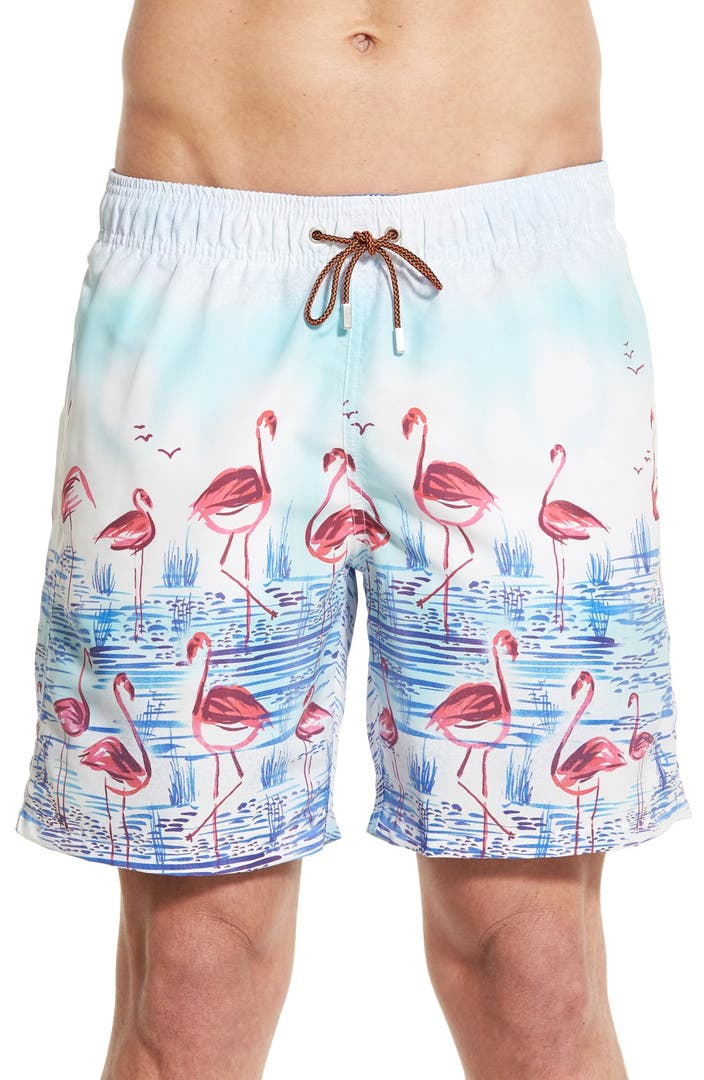 Bugatchi Flamingo Print Swim Trunks | Nordstrom