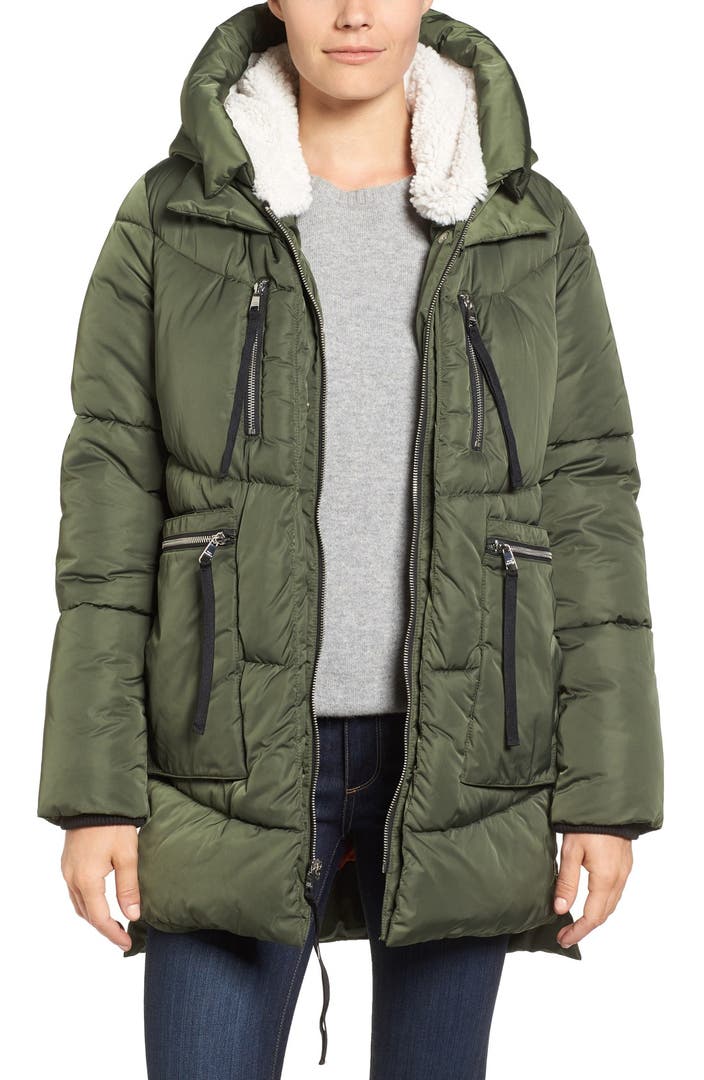 Steve Madden Hooded Puffer Jacket with Faux Shearling Trim | Nordstrom