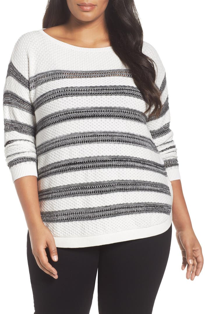 Caslon® Peekaboo Stripe Sweater (Plus Size) | Nordstrom