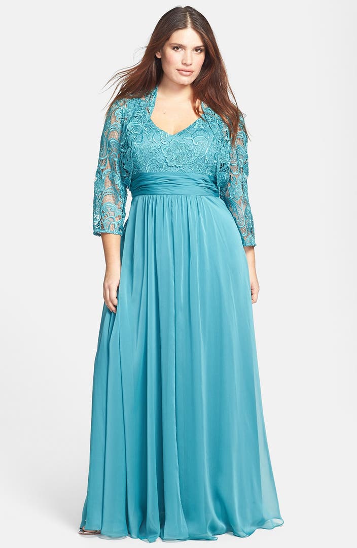 Adrianna Papell Chiffon & Lace Gown & Jacket (Plus Size) | Nordstrom