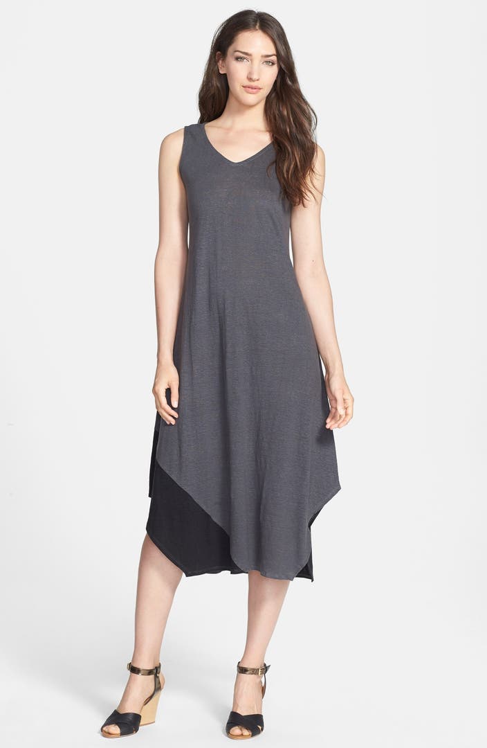 Eileen Fisher Colorblock Organic Linen V-Neck Dress | Nordstrom