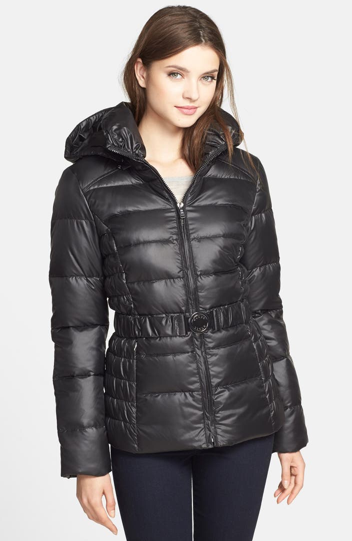 GUESS Belted Quilted Jacket with Removable Hood (Online Only) | Nordstrom