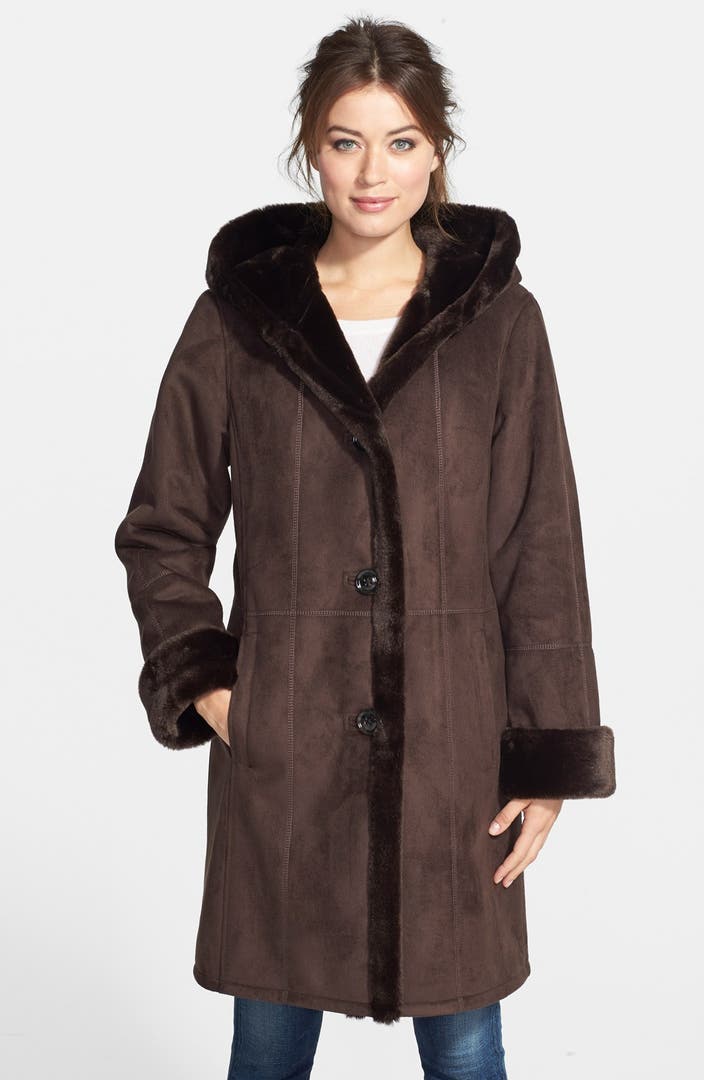 Gallery Hooded Long Faux Shearling Coat (Online Only) | Nordstrom