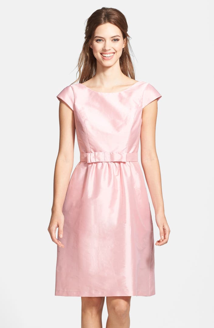 Alfred Sung Bow Detail Satin Fit & Flare Dress | Nordstrom