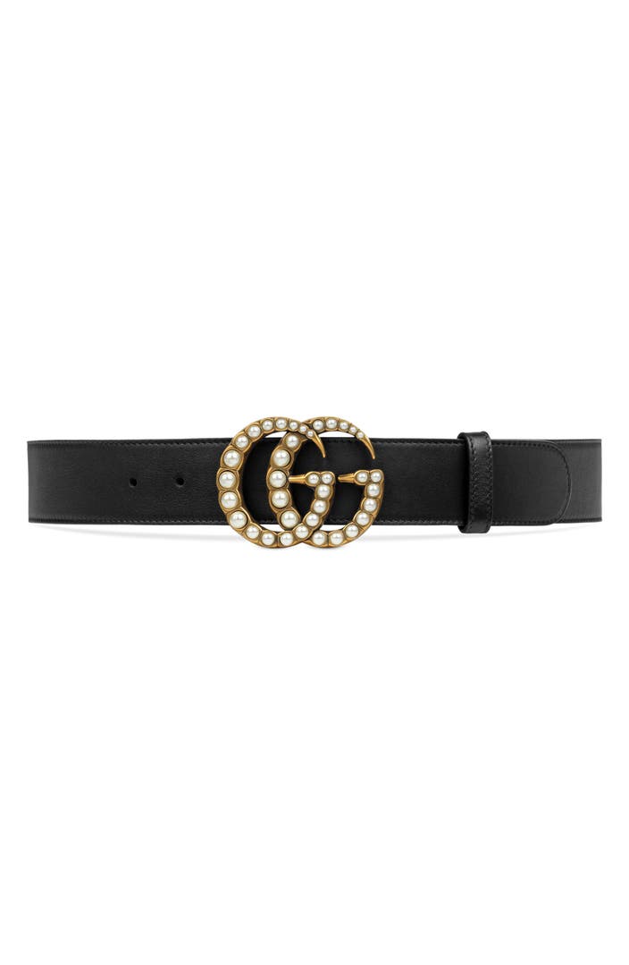 Gucci Imitation Pearl Double-G Leather Belt | Nordstrom