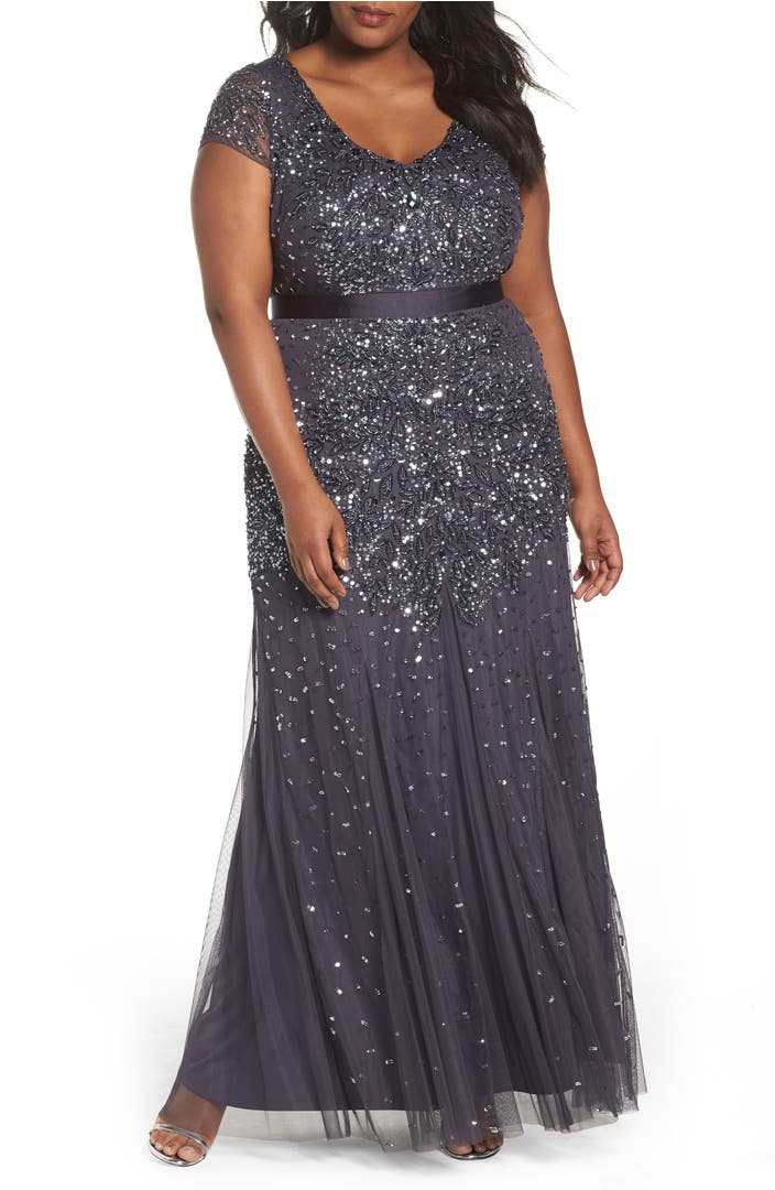 Adrianna Papell Beaded V-Neck Gown (Plus Size) | Nordstrom