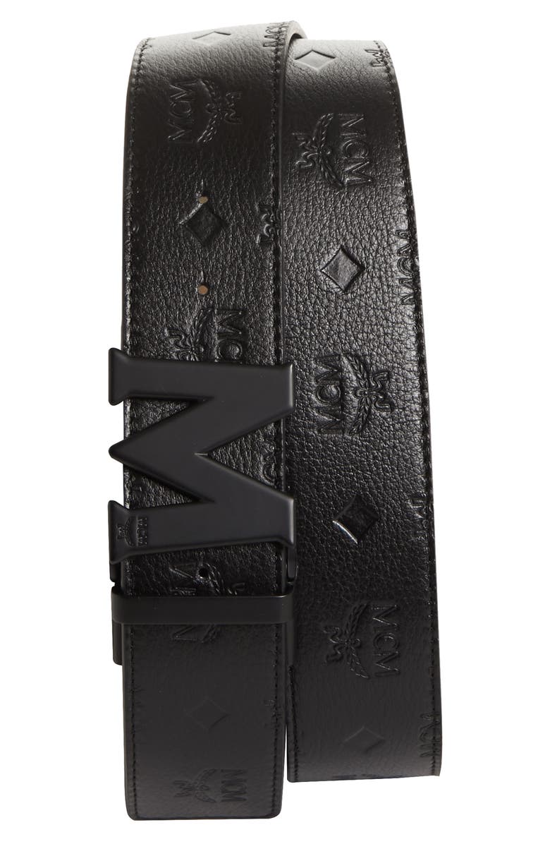 Mcm Claus Logo-detail Reversible Coated-canvas Belt In Black | ModeSens