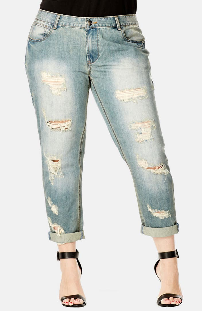 City Chic Distressed Crop Boyfriend Jeans (Plus Size) | Nordstrom