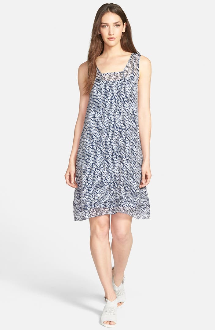 Eileen Fisher Print Crinkle Silk Shift Dress (Regular & Petite) | Nordstrom