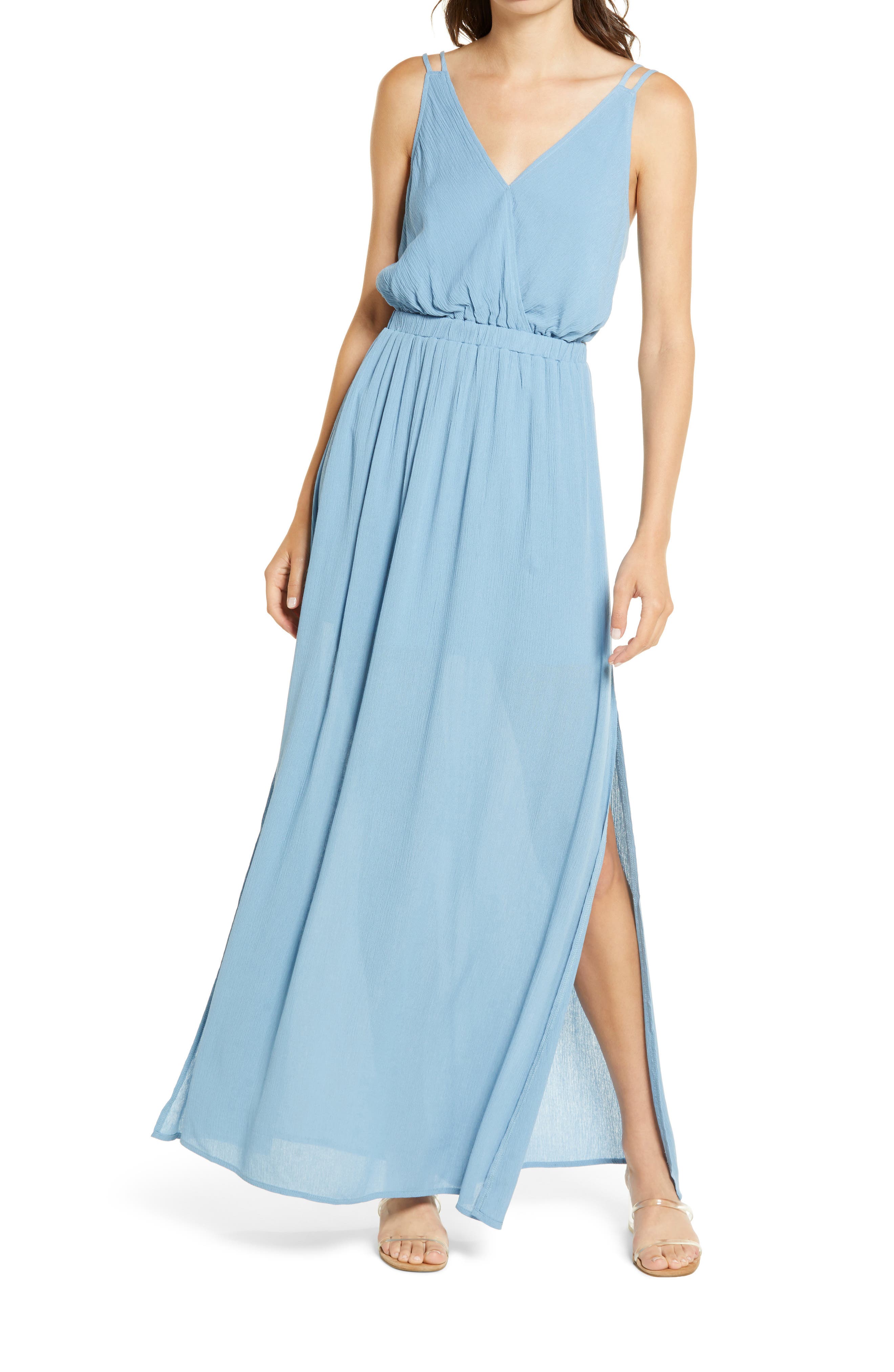strappy to be here denim blue maxi dress