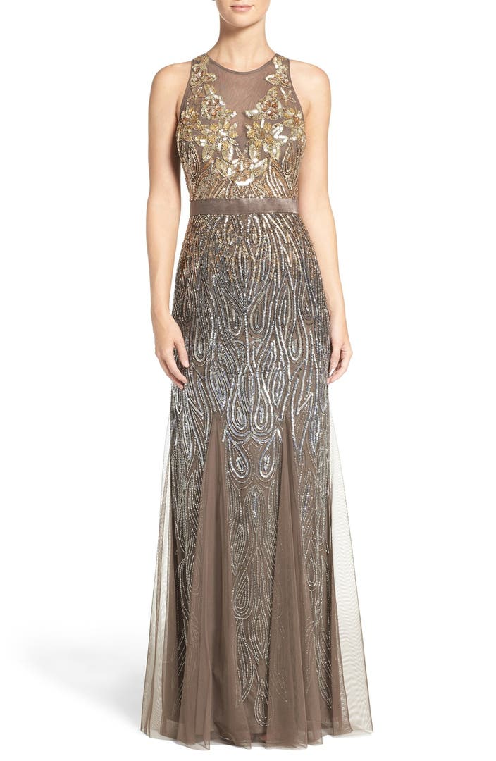 Adrianna Papell Embellished Mesh Mermaid Gown | Nordstrom