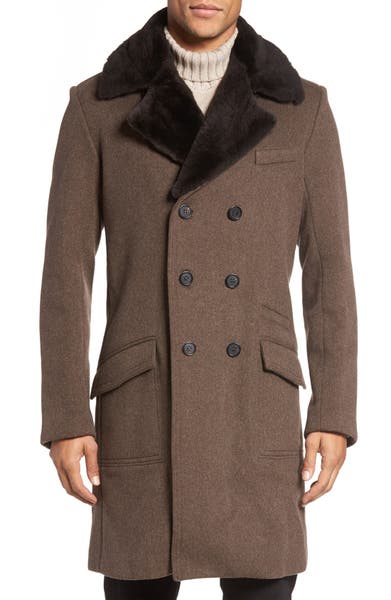 Main Image - Billy Reid Bowery Cashmere Long Coat with Genuine Nutria Fur Collar
