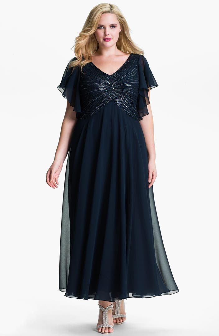 J Kara V-Neck Sequin Bodice Dress (Plus) | Nordstrom