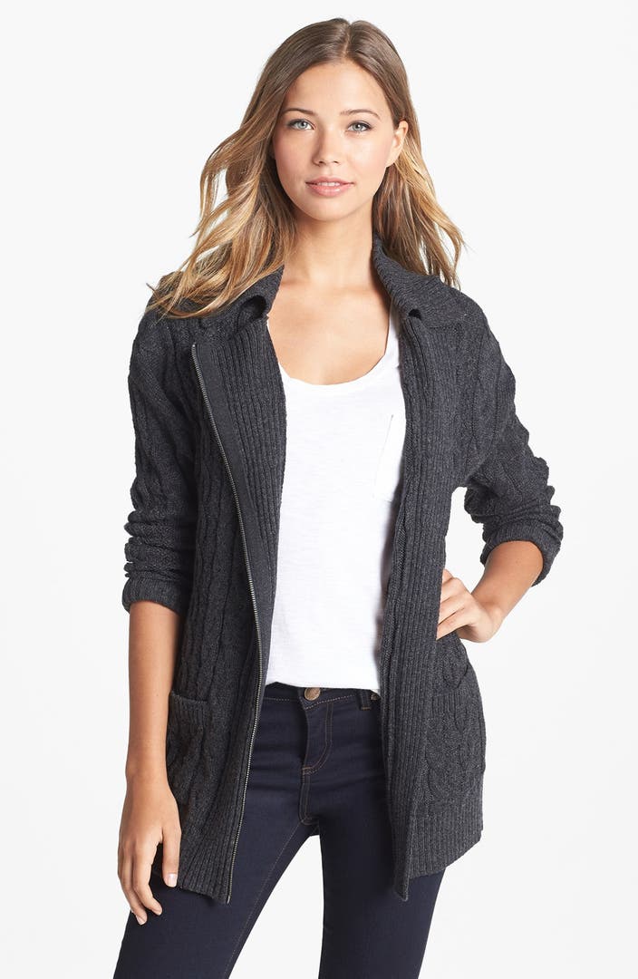 Caslon® Cable Knit Zip Front Cardigan (Regular & Petite) | Nordstrom