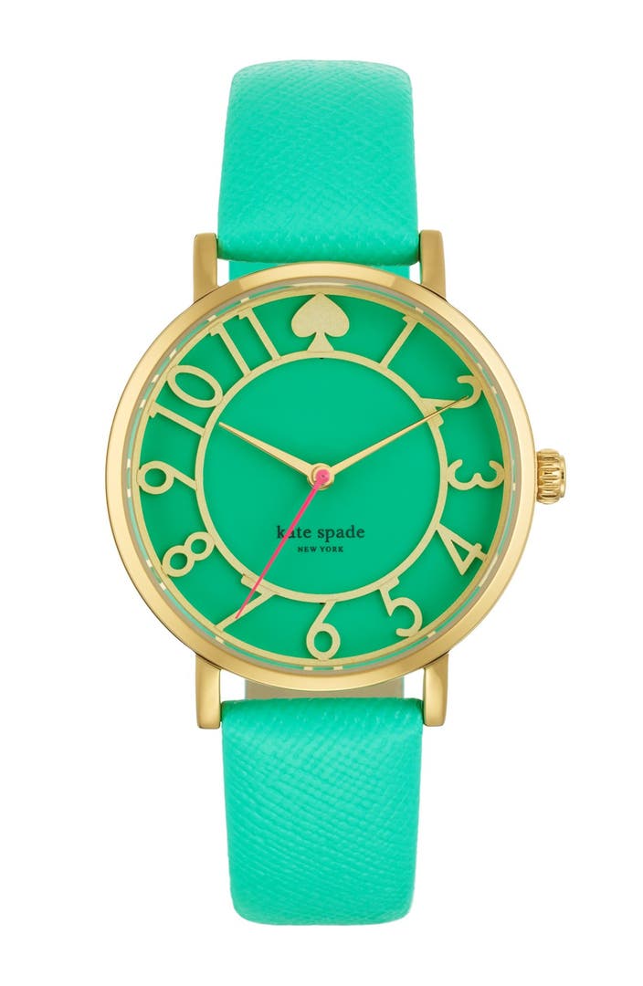 kate spade new york 'metro' round leather strap watch, 34mm | Nordstrom