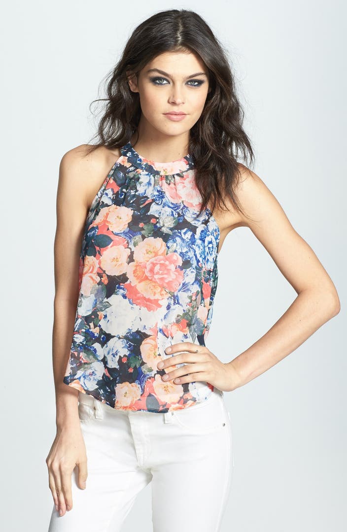 ASTR Drape Back Floral Print Chiffon Tank | Nordstrom