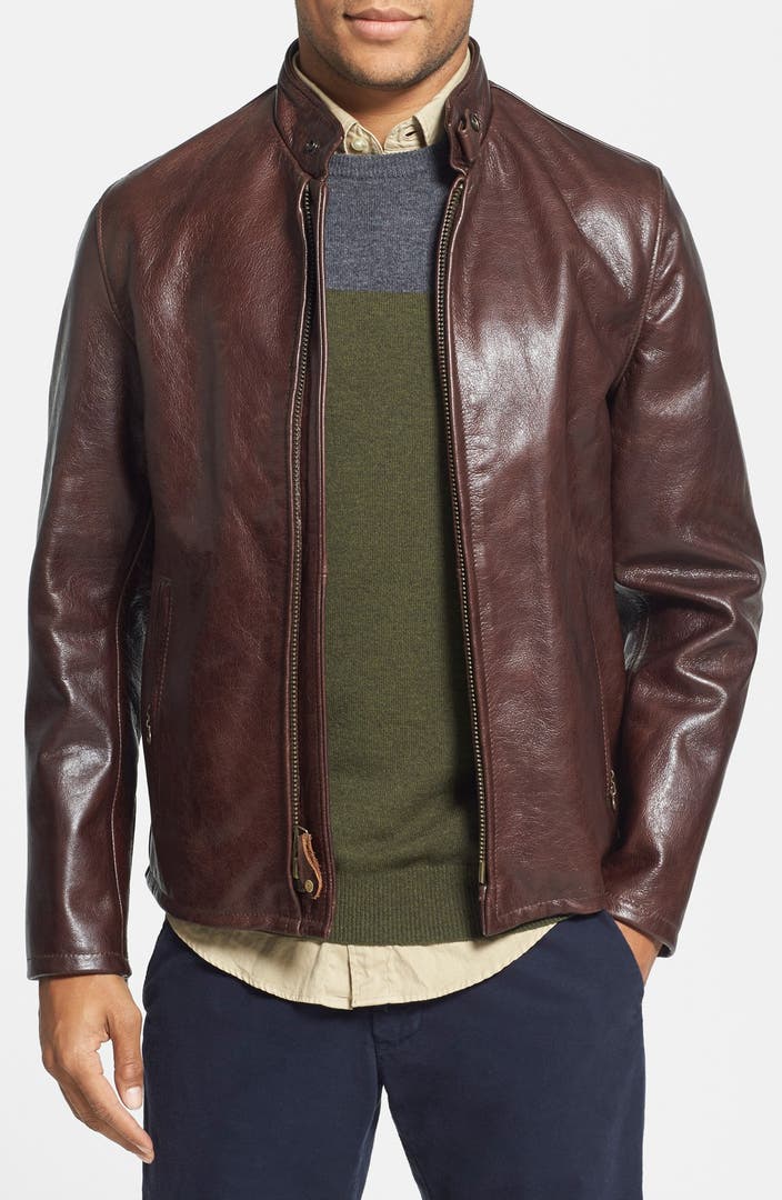 Schott NYC 'Casual Café Racer' Slim Fit Leather Jacket | Nordstrom