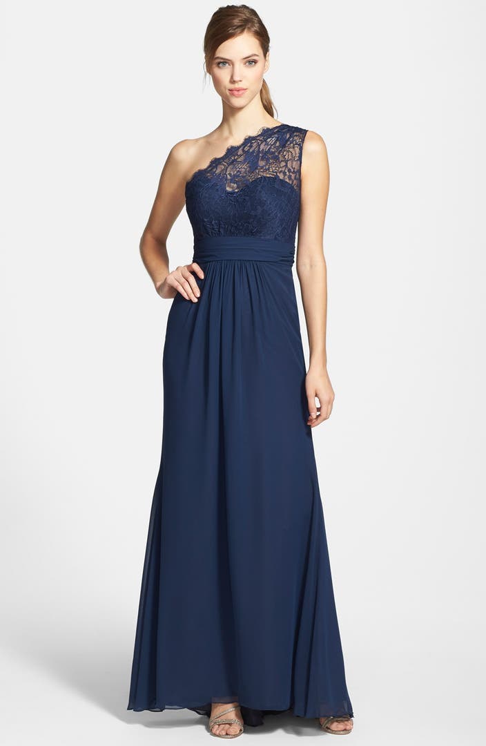 Jim Hjelm Occasions One-Shoulder Lace & Chiffon Gown | Nordstrom