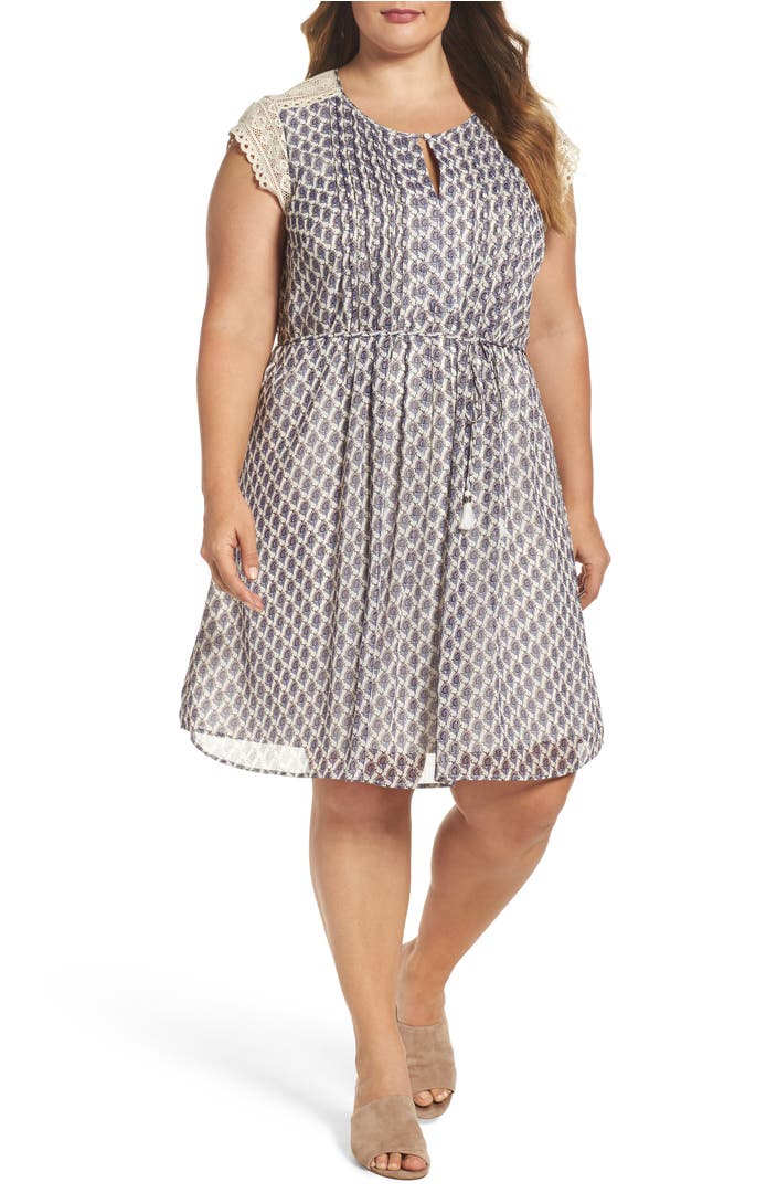 Daniel Rainn Lace Sleeve Print Dress (Plus Size) | Nordstrom