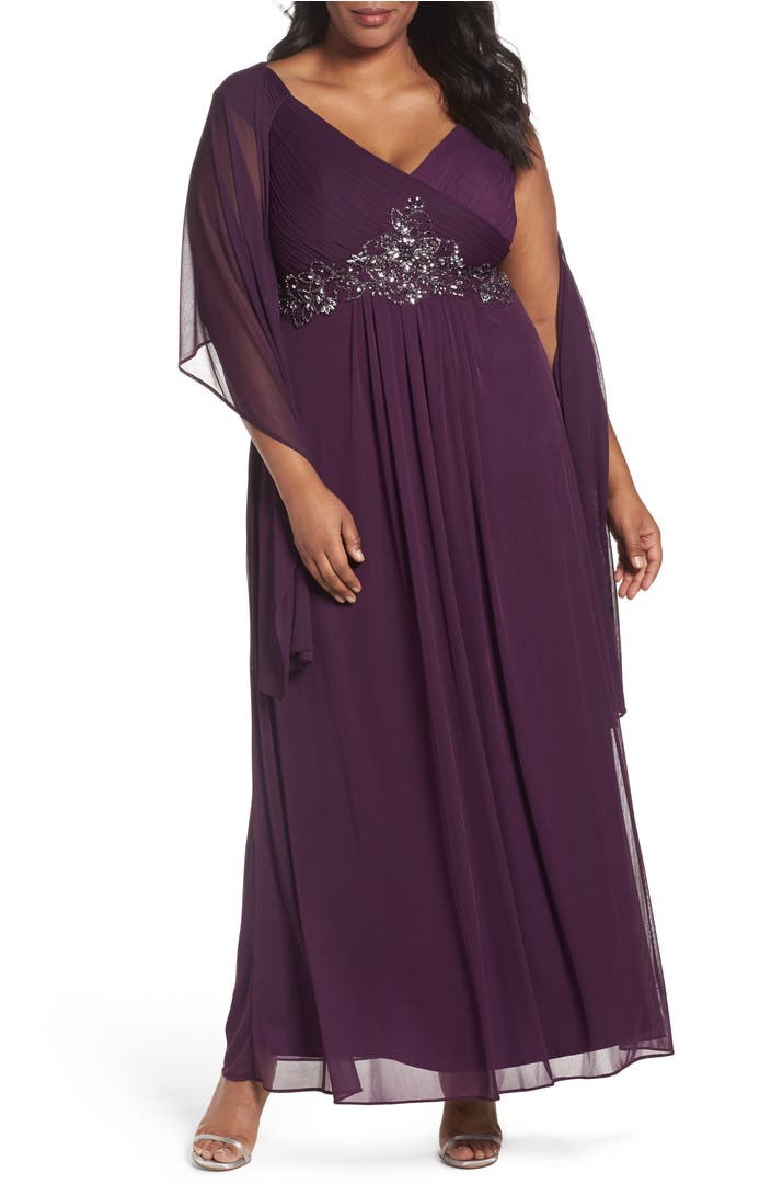 Alex Evenings Embellished A-Line Gown with Shawl (Plus Size) | Nordstrom