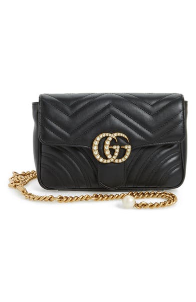 Main Image - Gucci Marmont 2.0 Imitation Pearl Logo Quilted Leather Belt Bag