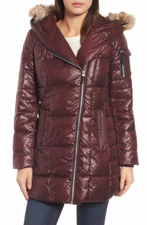 ^) Andrew Marc Down & Feather Fill Coat with Genuine Coyote Fur