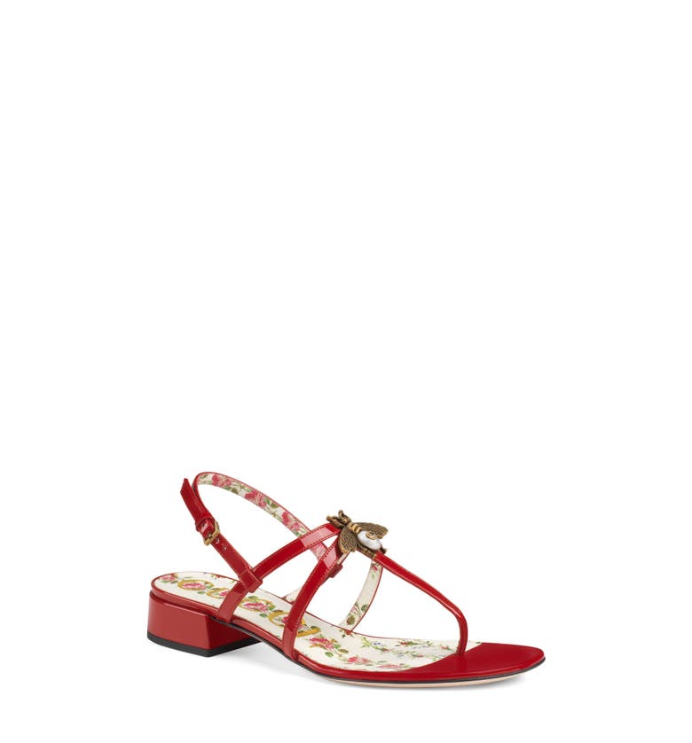  Gucci  Bee Thong Sandal  In Hibiscus Red ModeSens