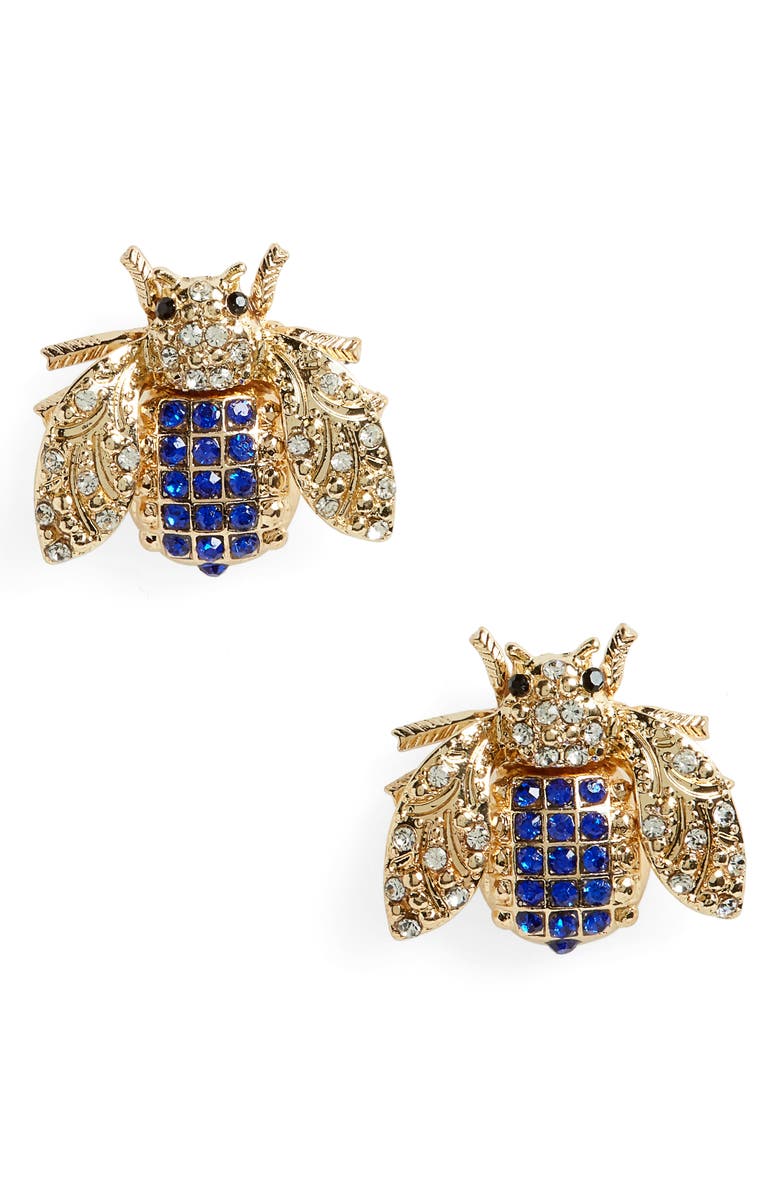 Rhinestone Insect Stud Earrings,                        Main,                        color, Blue Multi