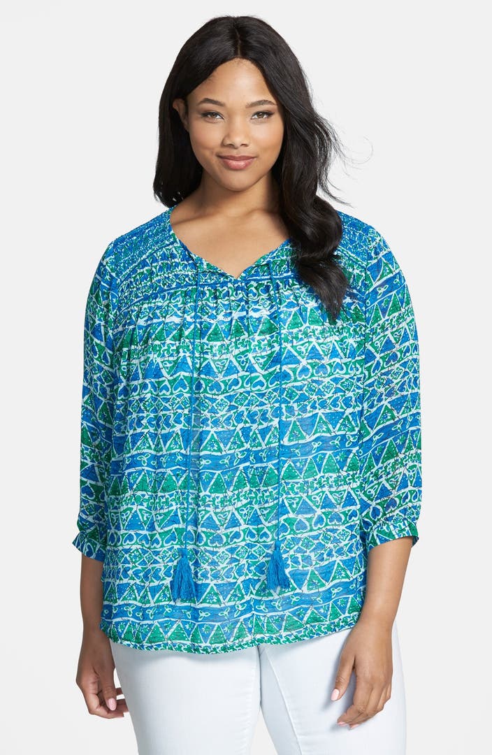 Two by Vince Camuto 'Playful Batik' Smocked Blouse (Plus Size) | Nordstrom