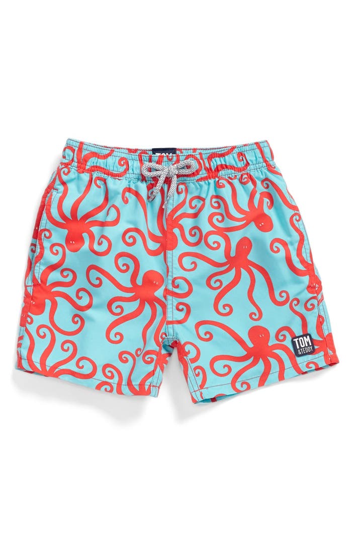 Tom & Teddy 'Octopus Pattern' Swim Trunks (Toddler Boys, Little Boys ...