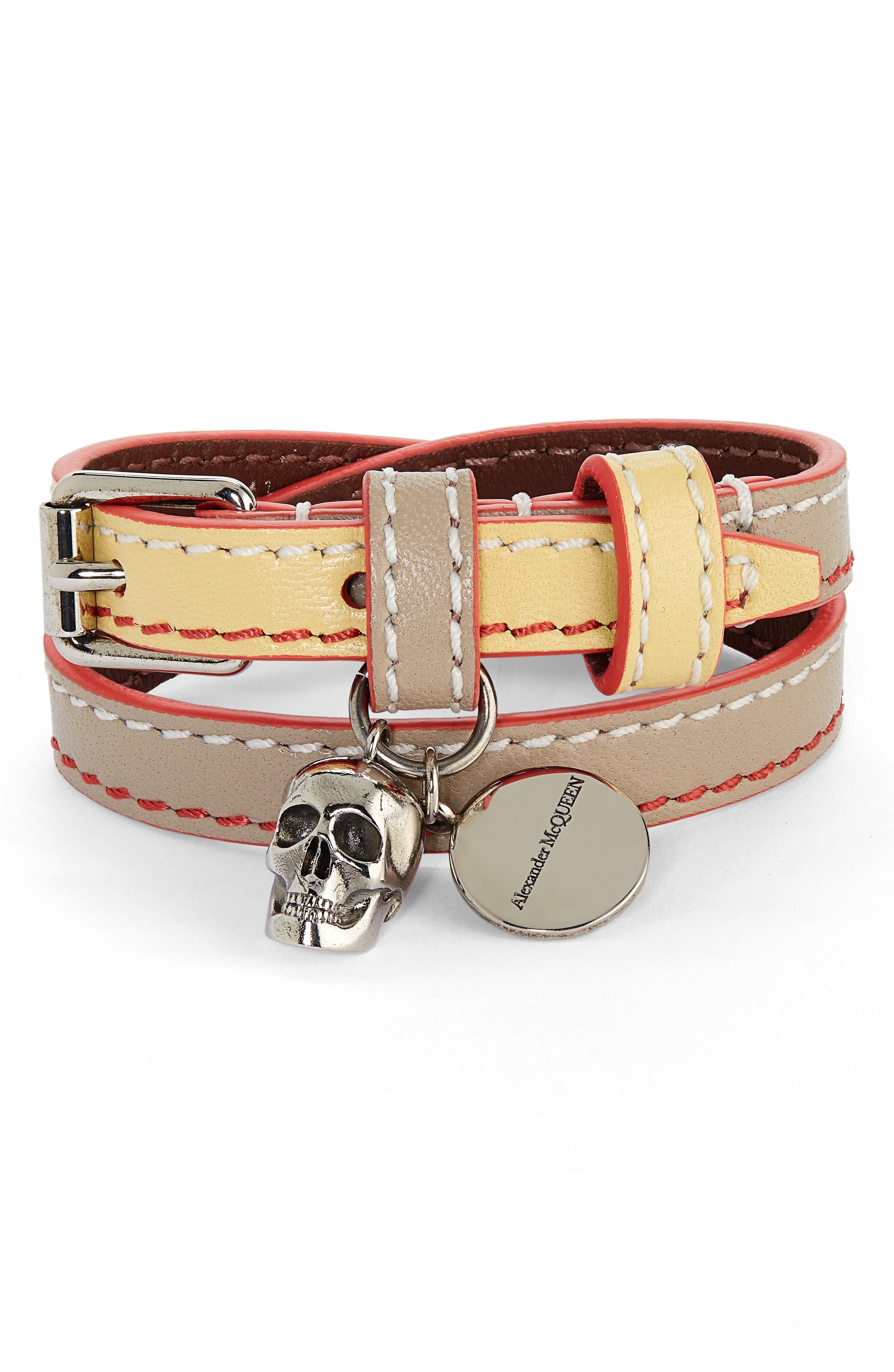 Double  Wrap Leather  Bracelet Snaskin Texture Genuine Leather Red and White Embossed  Leather