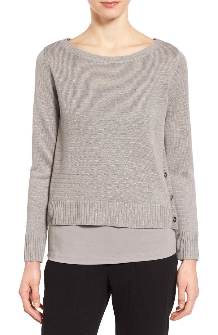 Eileen Fisher Bateau Neck Organic Linen Sweater (Regular & Petite ...