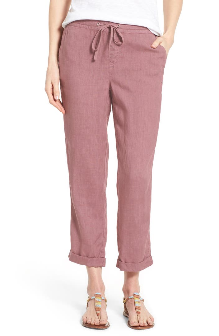 Caslon® Linen Tie Front Crop Pants (Regular & Petite) | Nordstrom